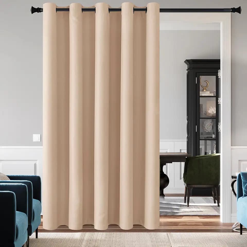 DWCN Beige Blackout Curtain Panel for Bedroom - Thermal Insulated Energy Saving Grommet Blackout Drapery for Patio Door, Room Divider Long Curtain, W72 by L72, 1 PC
