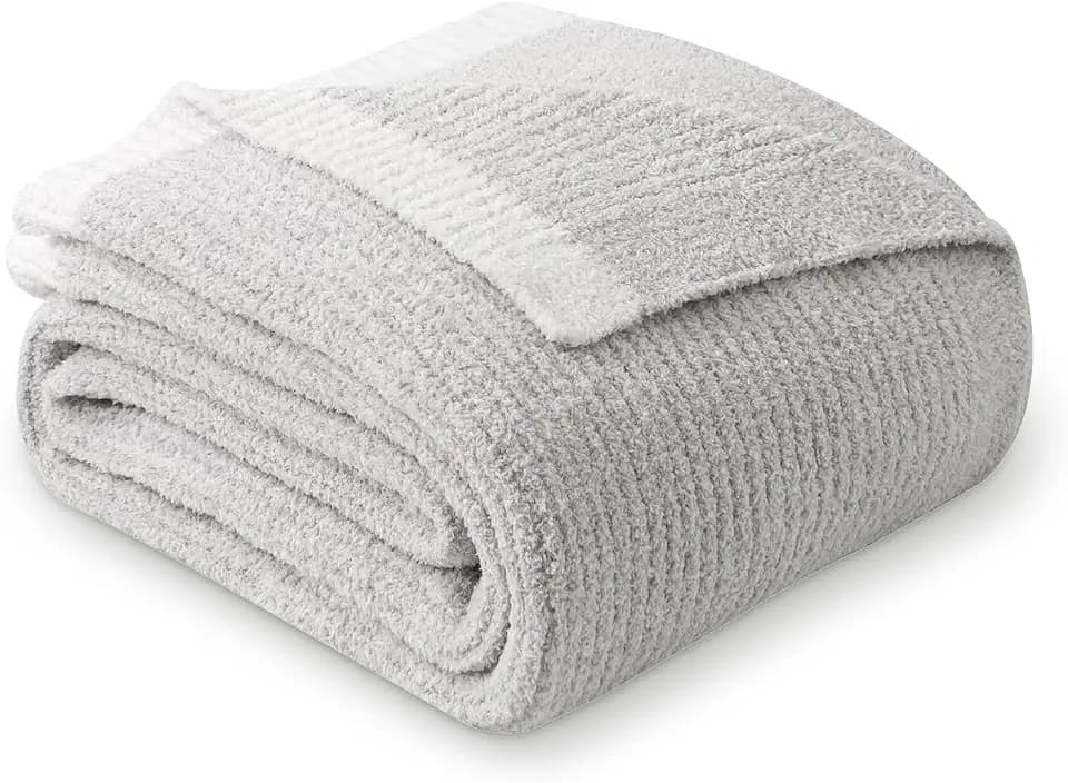 MH MYLUNE HOME Ultra Soft Ribbed Throw Blanket Plush, Gray, 50"x60"