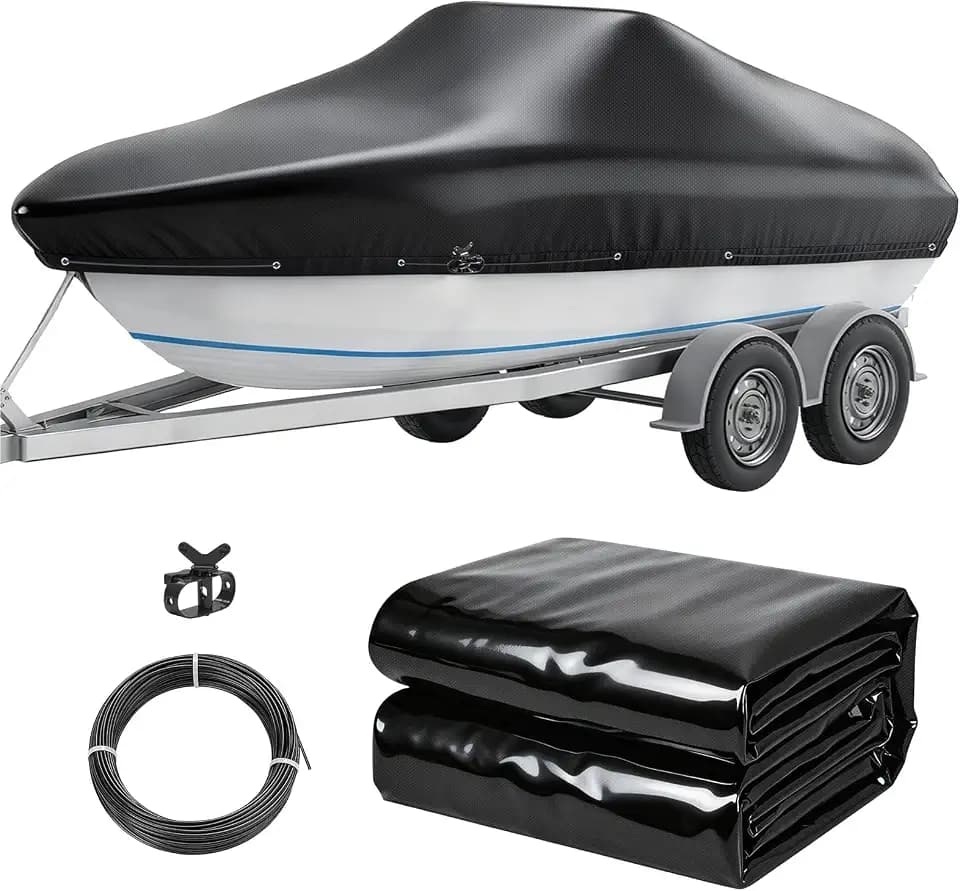 Boat Covers 17-19ft, 0.33mm Thickened Dual-PVC Coated 100% Waterproof Trailerable Boat Cover Heavy Duty with Winch & Cable for Tri-Hull, V-Hull, Fishing, Bass Boat, Easy to Install, 102" Wide
