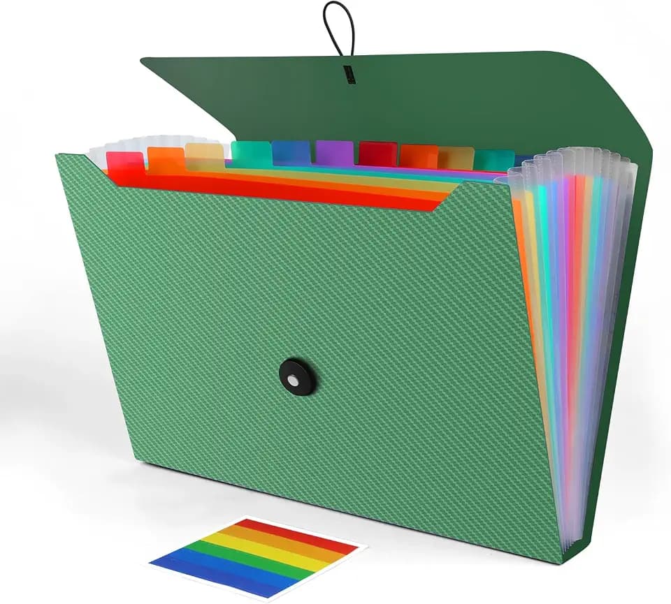 Expanding File Folder, Accordion File Organizer for Sorting Documents and Papers, 13 Pockets File Storage Organizer for Home, Travel and Office Use, Hospital Bag Essentials (Green)