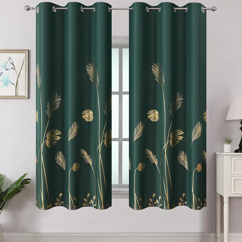 Estelar Textiler Green Blackout Patterned Curtains for Bedroom 42Wx63L Long