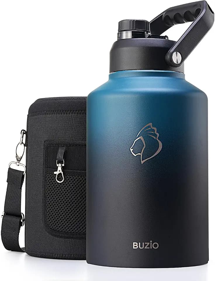 BUZIO 1 Gallon Water Bottle Insulated Stainless Steel (Cold for 48 Hrs)
