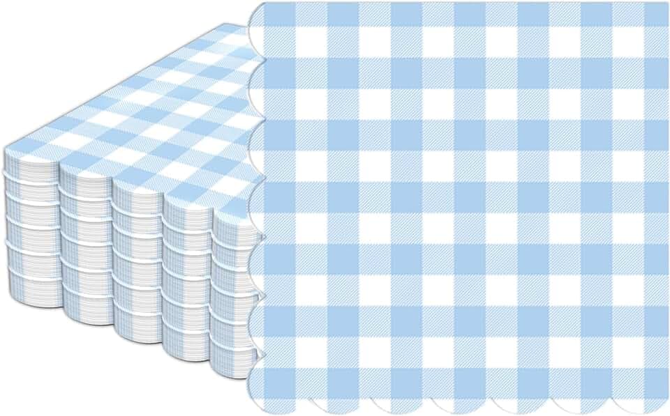 100Pcs Blue and White Checkered Napkins 6.5in Light Blue Party Decoration