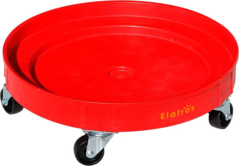 ELAFROS Heavy Duty Plastic Drum Dolly, 30/55 Gallon Barrel Cart 900lb, Red