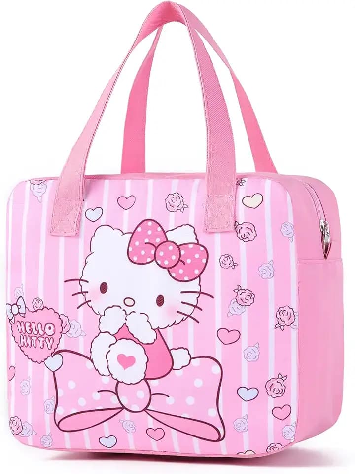 Cartoon Lunch Box for Women, Cute Insulated Lunch Bag, Pink Reusable Lunch Tote Bag for Travel Work Picnic