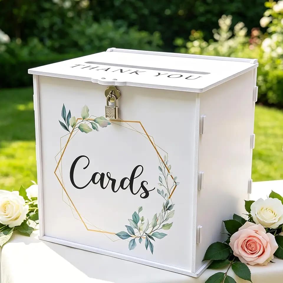 Valband White Card Box with Lock, Elegant Wedding Card Boxes for Reception Money Envelope Cash Cards & Gifts, Spacious Gift Cards Holder Box for Party Graduation Wedding Baby Bridal Shower Table Decor