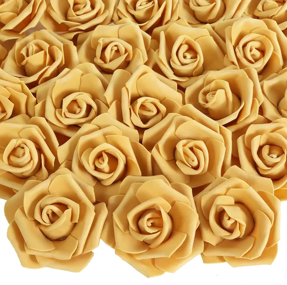 100 PCS Foam Flower Bulk Gold Rose Artificial Flowers Foam Roses Fake Flowers Faux Roses for DIY Wedding Bouquets Centerpieces Arrangements Party Baby Shower Home Decor(Stemless, Gold)