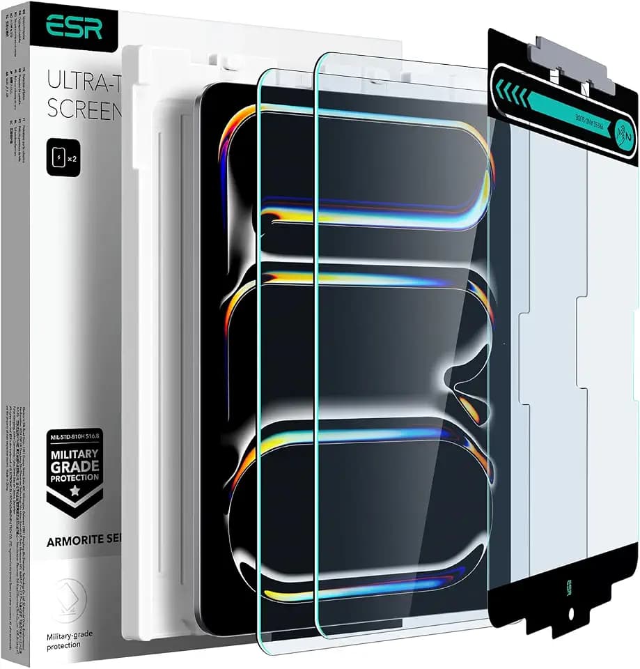 ESR 2 Stück Armorite Schutzfolie für iPad Pro 13 Zoll M5/M4 (2025/2024), Displayschutzfolie aus Gehärtete Glasfolie mit Einfach Anzubringender Ablage, Militärnorm Schutz, Kratzfest, HD-Klarheit