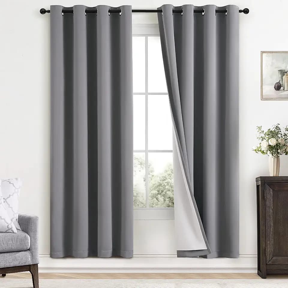 Yakamok Grey 100% Blackout Curtains 52x72 inch Long Gray Drapes-Bedroom