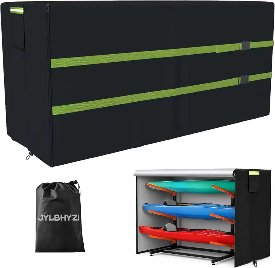 Kayak Rack Cover,for 2-4 Levels 10-12ft Kayaks Rack,12.1'L x 3'W x 4.6'H Freestanding Stand Cover Outdoor for Stand of Kayaks, SUPs, Paddleboards & Surfboards Storage,Windproof with 2 Bukcle Strap