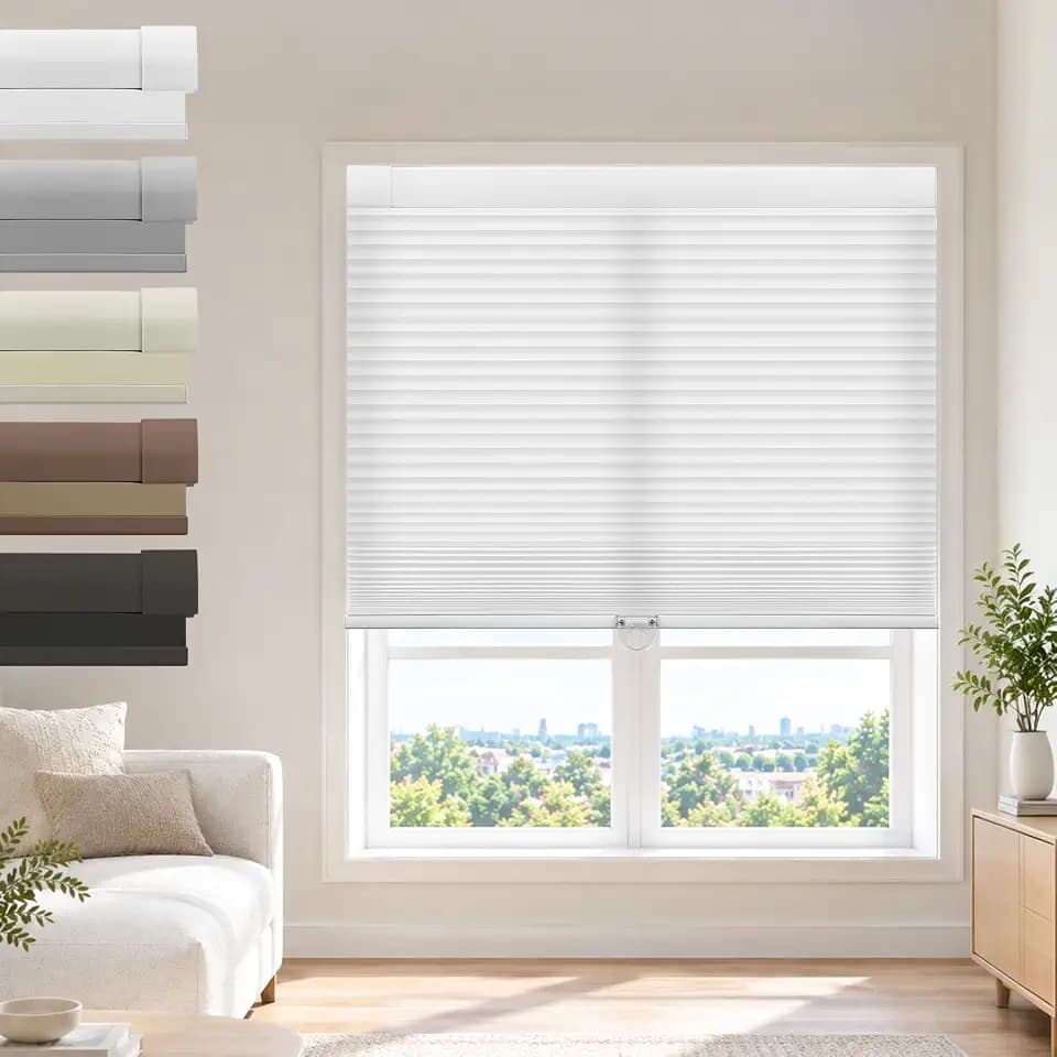 No Drill Cordless Cellular Shades, 30s Easy Install Honeycomb Window Shades, Blackout Thermal Insulated Blinds for Bedroom Kitchen Bathroom (White, 22" W x 48" H)