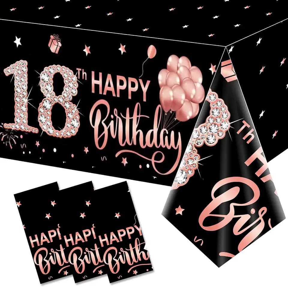 Parfundg 3 Pack Rose Gold 18th Birthday Tablecloth Decorations for Girls