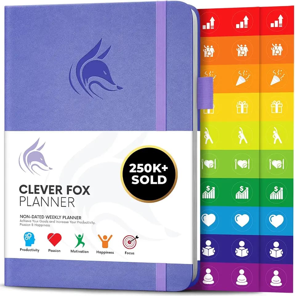 Clever Fox Weekly Planner Undated, Monthly & Daily Notebook, Lavender