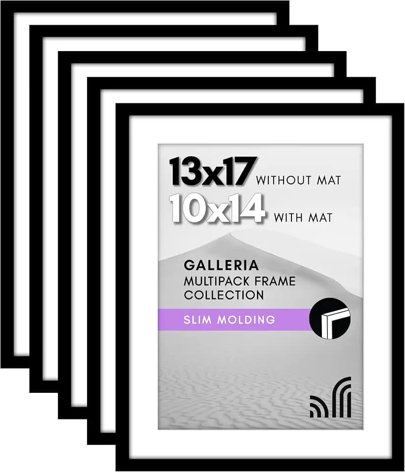 Americanflat 13x17 Picture Frame 5-Pack - Matted to 10x14 - Black