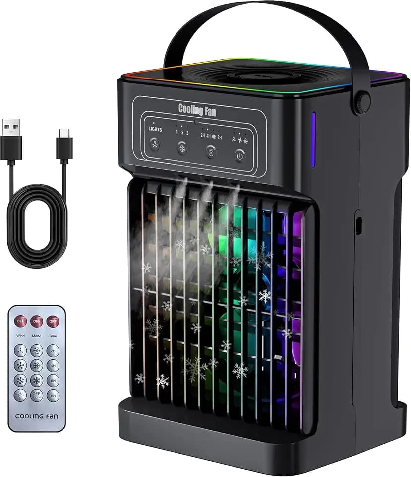 Portable Air Conditioners, 2026 Upgraded 4-IN-1 Quiet Portable AC Unit with Remote, 1100ML Tank Evaporative Air Cooler, 7 Color Light Personal Mini Air Conditioner