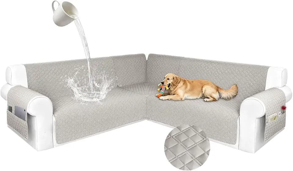 Waterproof L Shape Sectional Couch Cover (Large, Light Grey)