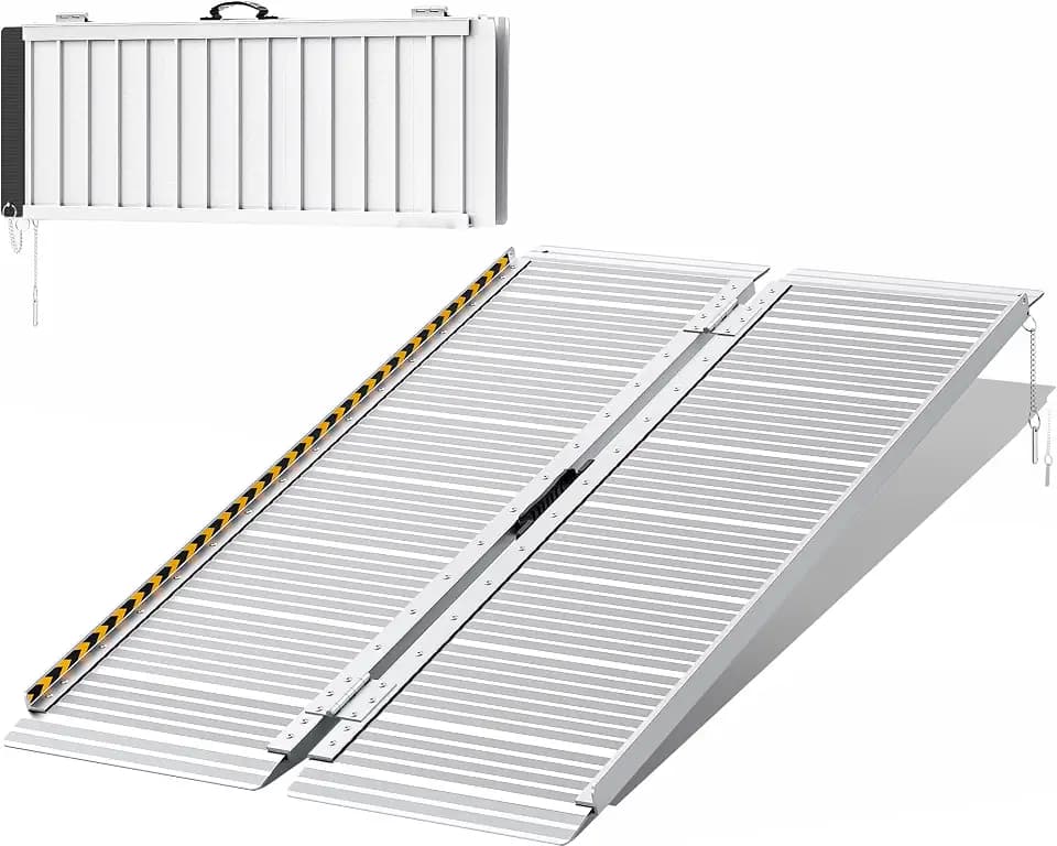 FACHNUO Klappbare Rollstuhlrampe 122CM Schwellenrampe, 362KG Traglast, rutschfeste Extrabreite 74CM - Tragbare Aluminiumrampe für Treppen, Stufen, Türen, Eingänge