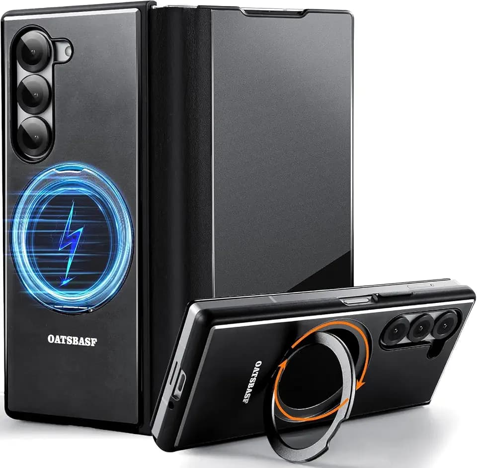 Case for Samsung Galaxy Z Fold 5,with MagSafe 360°Rotatable Magnetic Kickstand,Leather+Aluminum Metal Full Body Flip Phone Case,Military Grade Drop Proof Shockproof for Galaxy Z Fold5(Black)
