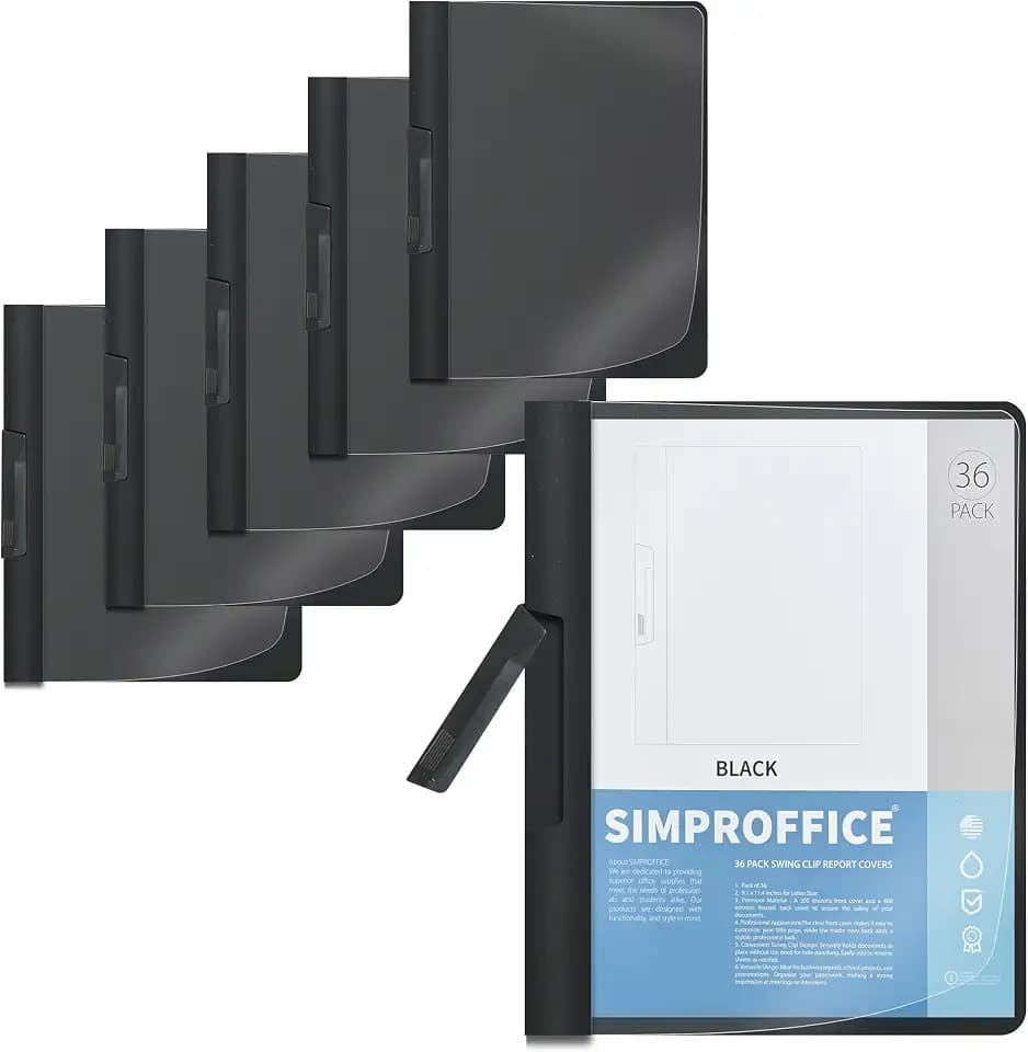 36 Pack Report Covers with Swing Clip, Black, Letter Size