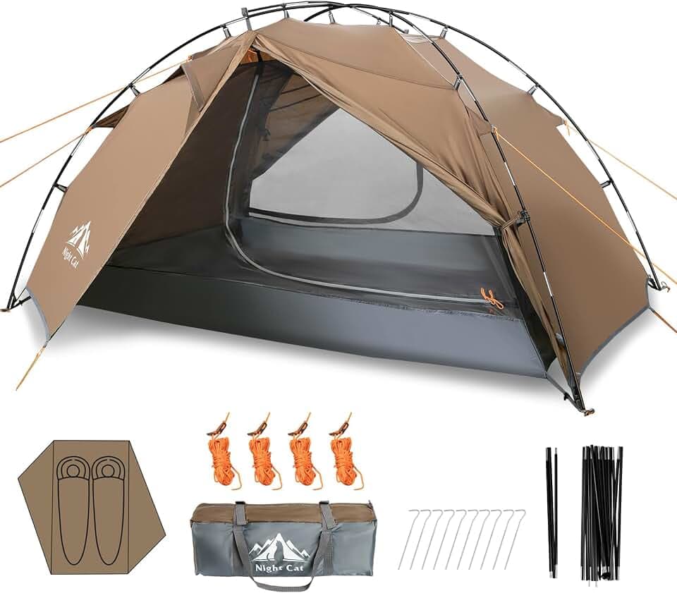 Night Cat Backpacking Tents 2 Persons Fast Setup Hiking Camp Tent with Foldable Pole Double Layers Two Doors Waterproof Lightweight Compact 7x4.4ft