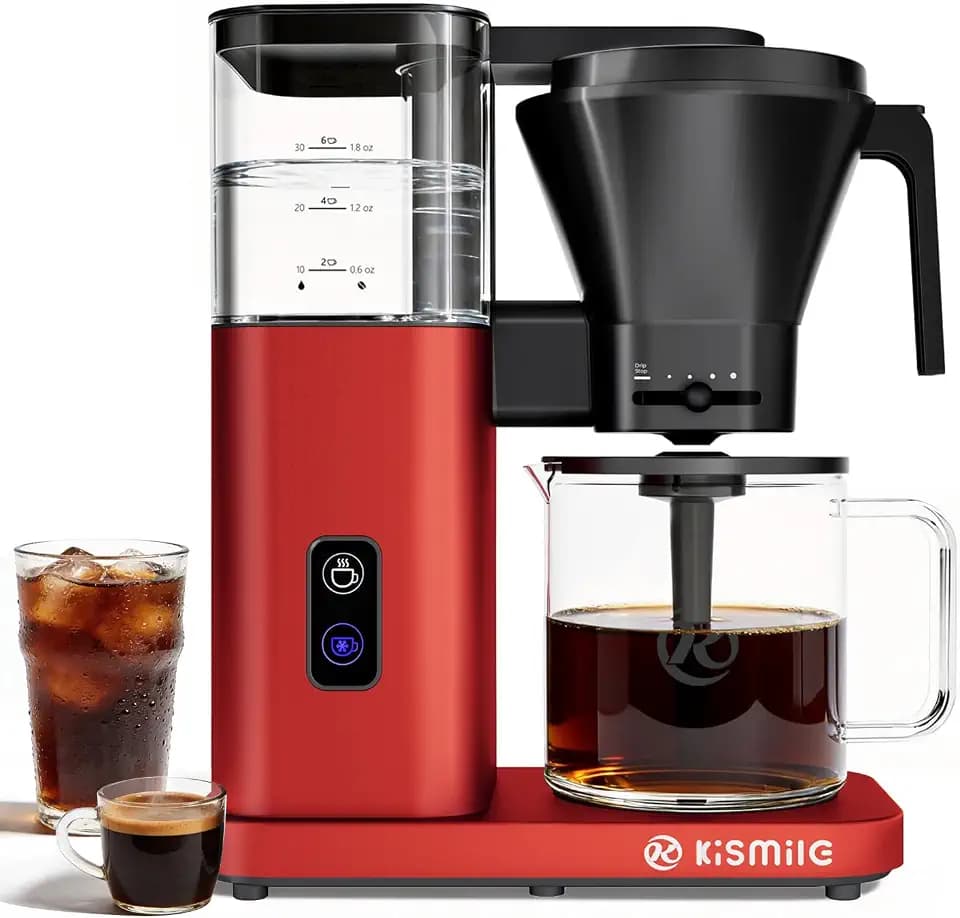 Kismile 8 Cup Drip Coffee Maker, SCA Certified Hot & Cold Brew Coffee Machine, Fast Heating to 197–205℉, 40 Min Keep Warm, Adjustable Flow Control, Easy to Clean
