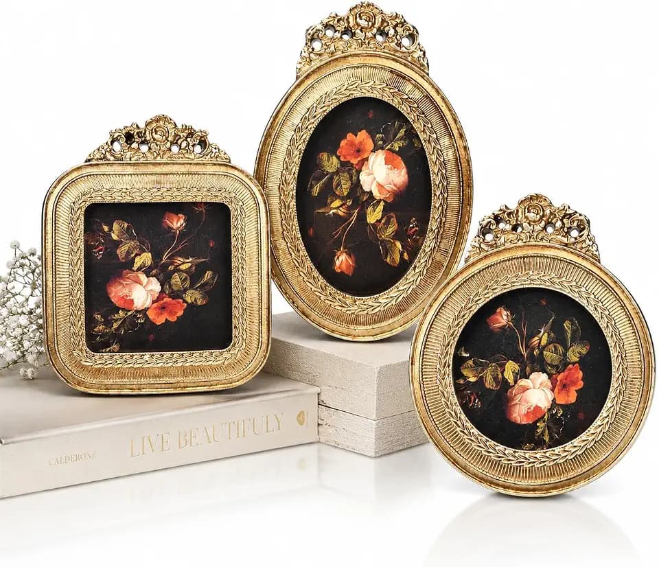 Vintage Picture Frame Set of 3,Baroque Resin Photo Frames,2.5x2.5 & 2.5x3.5