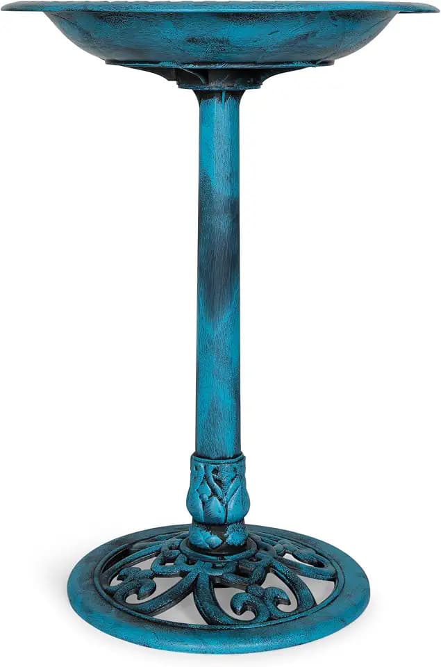 Backyard Expressions Outdoor Garden Bird Bath - Blue - Weather Resistant Polyresin - 27 Inch