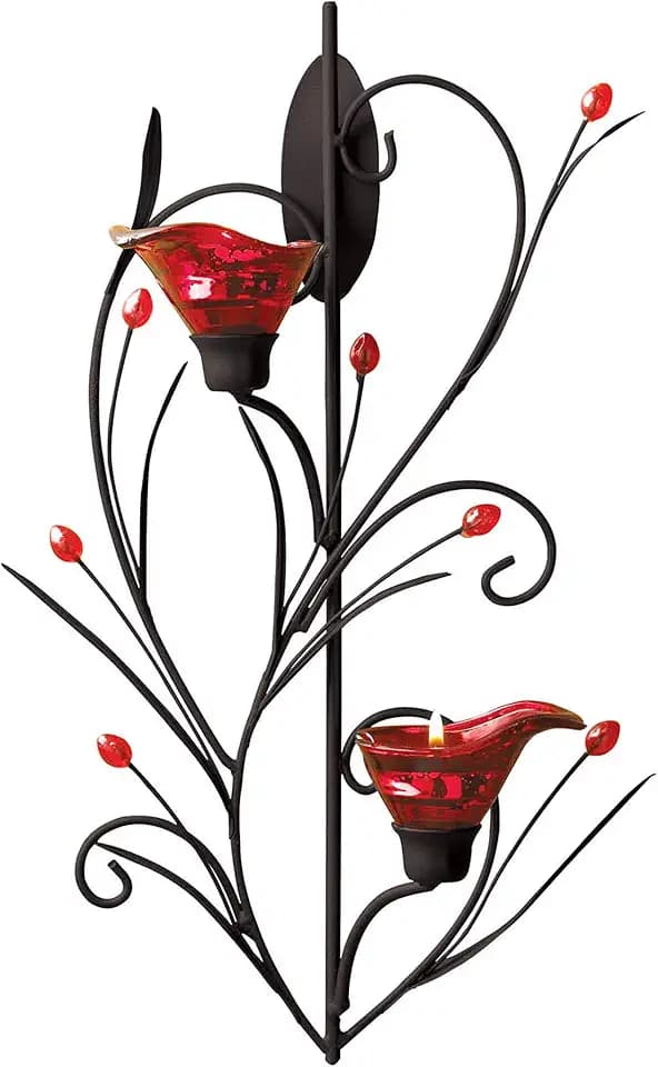 Zingz & Thingz Beauty in The Petals Collection Floral Lily Tealight Candle Wall Sconce, 9x3.25x14.75, Ruby Blossom