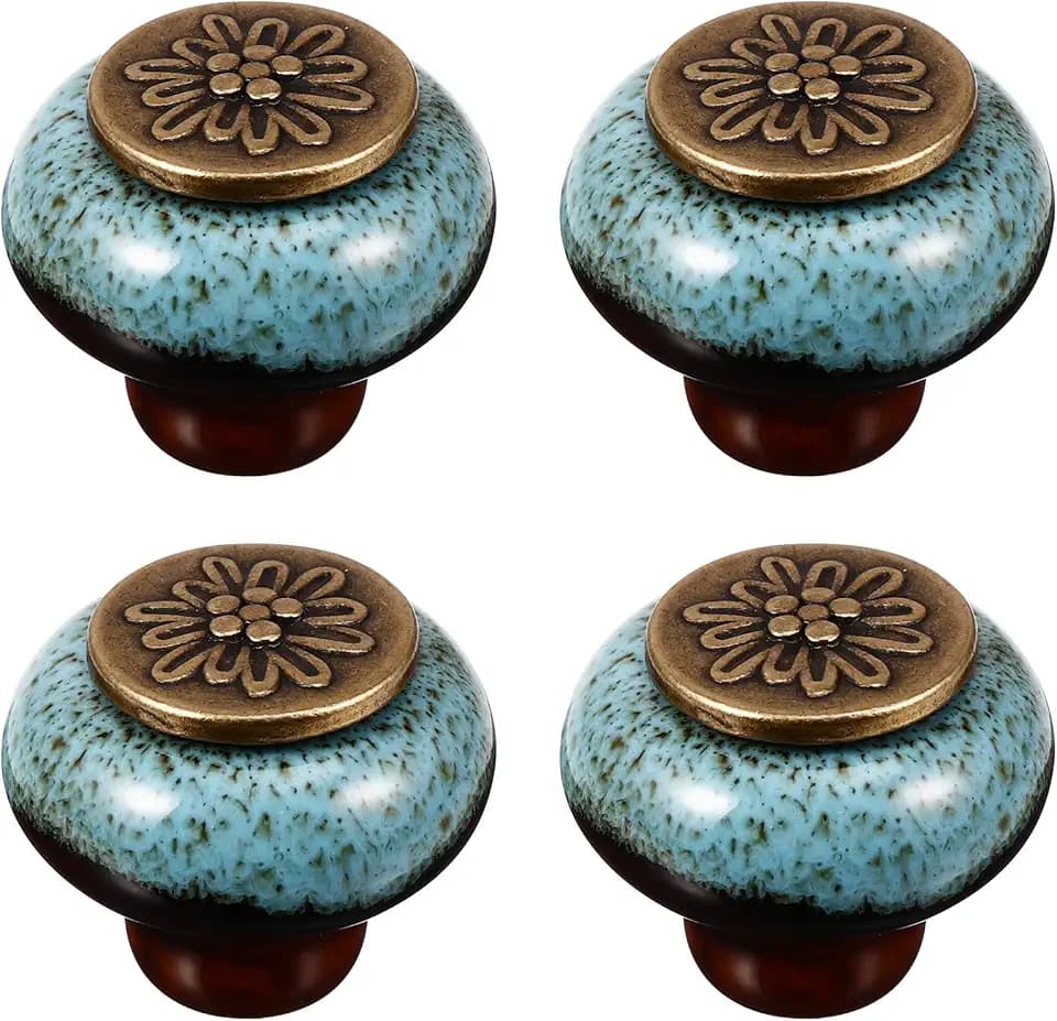 EXCEART Retro Single Hole Cabinet Handles 4 Pcs Round Drawer Knobs for Furniture Door Accessory Kitchen Cabinet Door Pulls Vintage Wardrobe Handle 1.25 X 1.25 X 1.14 in