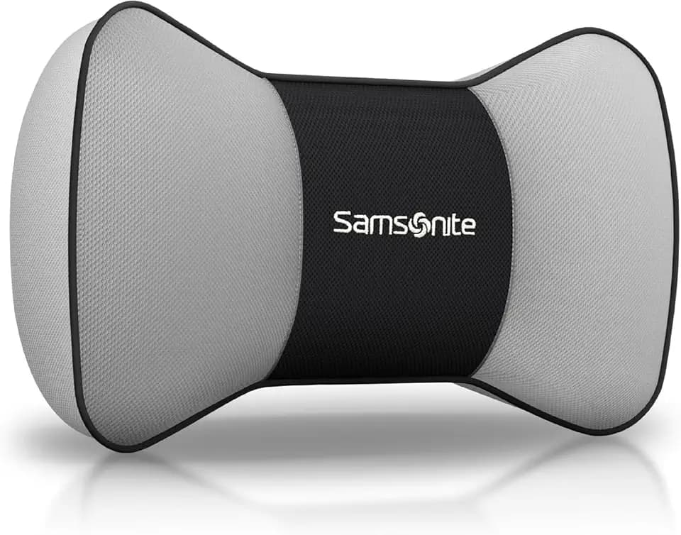 SAMSONITE Car Neck Pillow – Memory Foam Car Seat Headrest Cushion, Ergonomic Neck Support for Driving, Comfortable Head Rest for Long Trips, Travel Pillow for Cars & Office Chairs, Gray