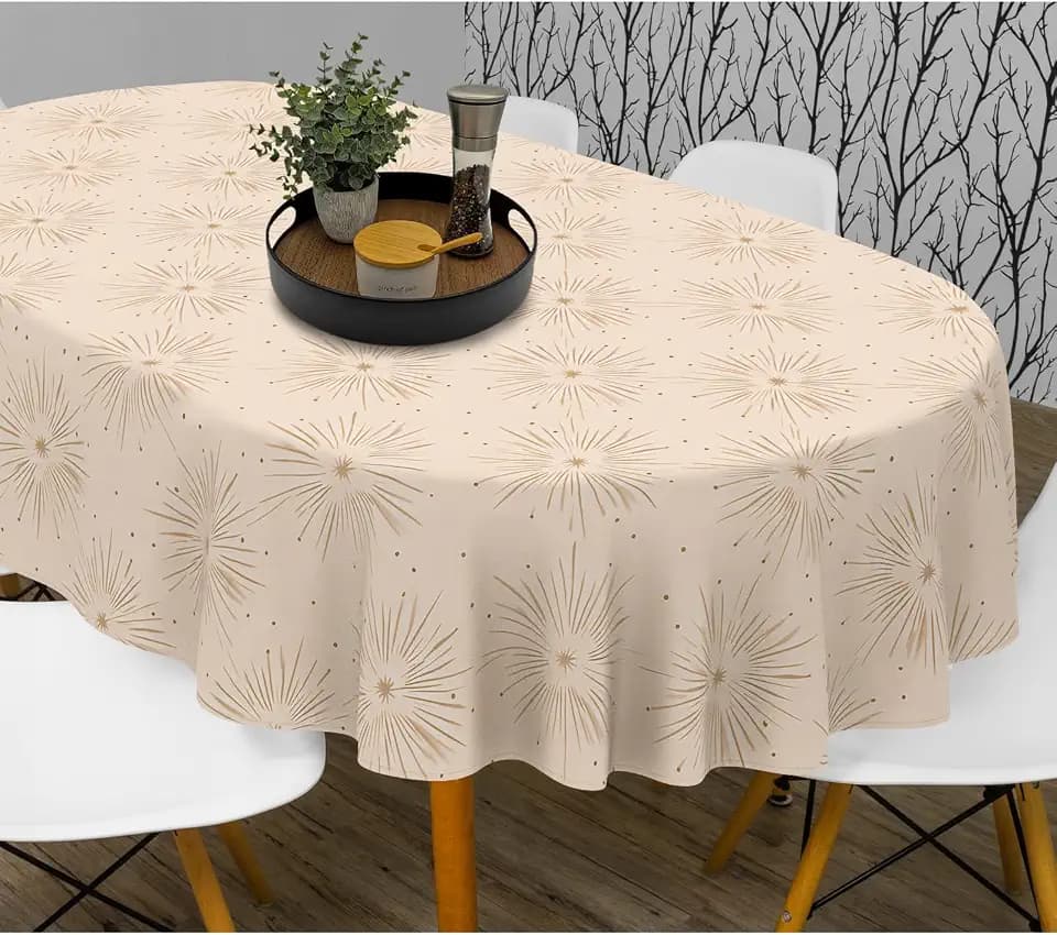 Elegant Oval Tablecloth - Water-Resistant, Fade-Resistant, Reusable Farmhouse Table Cloth for Indoor Home Decor - Available in 54"x72", 60"x84", 60"x102", 60"x120"