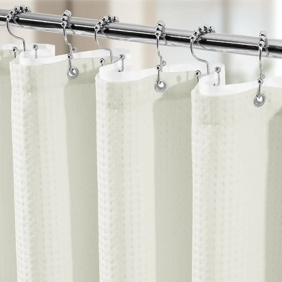 Vipfree 3 in 1 Waffle Shower Curtain & Liner Set, 258 GSM Heavy Duty Fabric, 12 Hooks, Weighted Hem, Water Repellent, Washable, 72" x 72", Cream