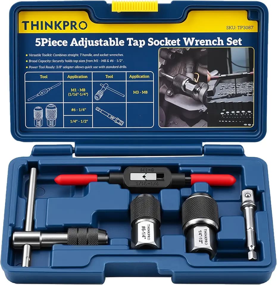 5 Piece Tap Wrench Set with Adjustable Tap Socket & T-Handle