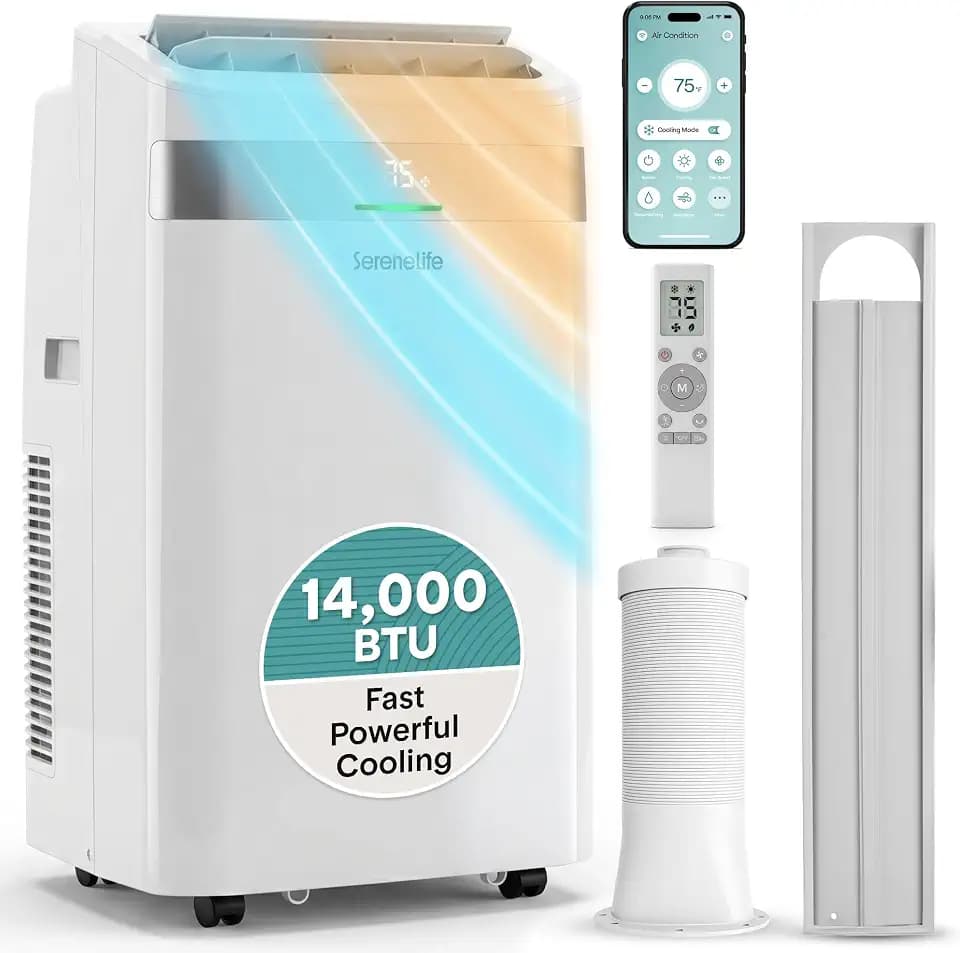 SereneLife Portable Air Conditioner and Heater, 14000 BTU Cooling & Heating with Wi-Fi Control, Dehumidifier & Fan Modes, Portable AC Unit with Window Mount Kit, Best for Rooms, White
