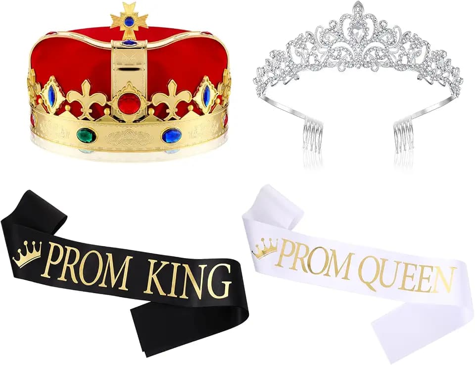 Saintrygo 4 Pcs Prom King Queen Crown with Sashes Tiara,Vintage Style