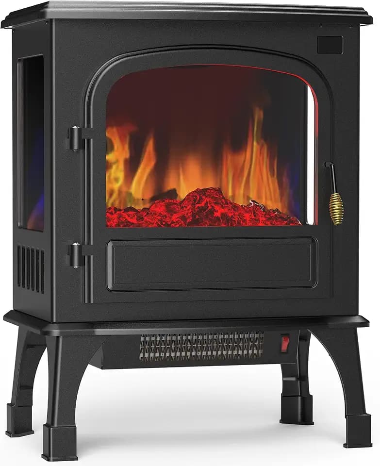 Sweetcrispy Freestanding Electric Fireplace Heater, 26” Indoor Fireplace with 3D Flame Effect, Overheating Safe Design, Energy Saving Space Heater with 12H Timer&Remote for Living Room, Bedroom, Black