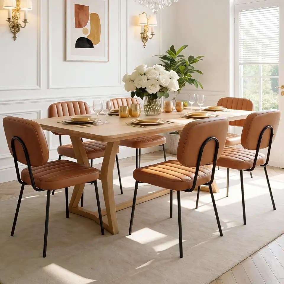 OLIXIS Dining Chairs Set of 6, Upholstered Kitchen Chairs, Brown