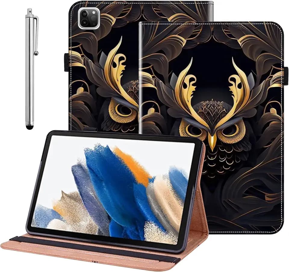 BOLELAW Hülle für iPad Pro 12.9 Zoll (2022/2021, 6th/5th Gen) – Stoßfest PU Leder Folio Case mit Stifthalter, Kartenfächern & Standfunktion, Eule