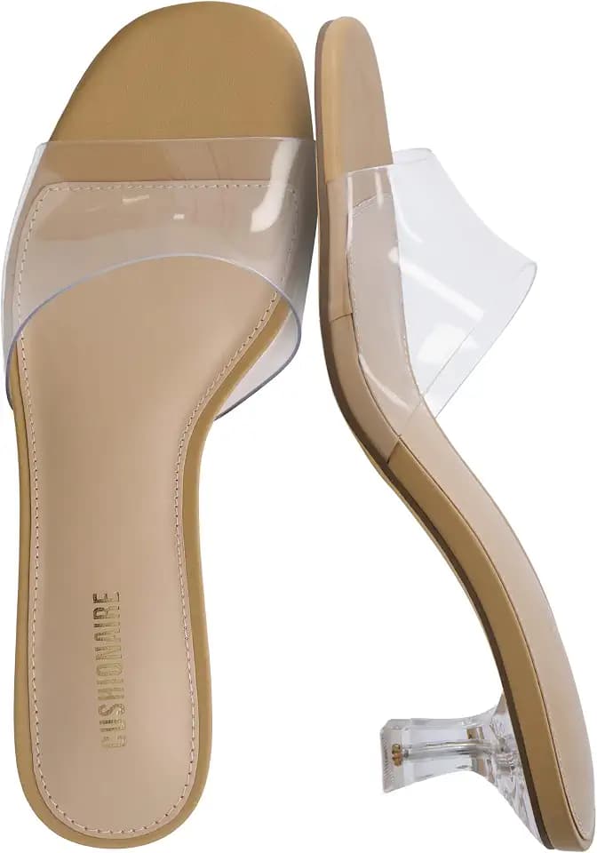CUSHIONAIRE Doral Clear Kitten Heels for Women, Slip-On Open Toe Dress Sandals with Cushioned Footbed