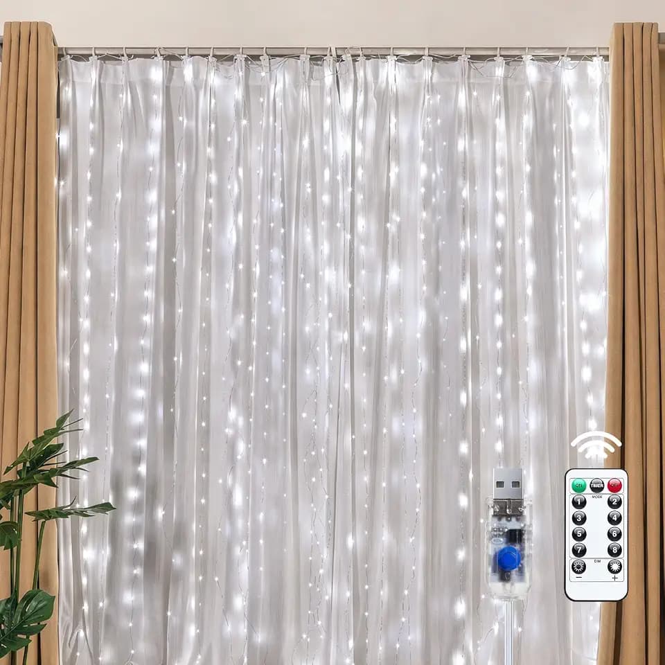 Brightown 300 LED Fairy Curtain Lights, 9.8ft x 9.8ft Curtain String Lights