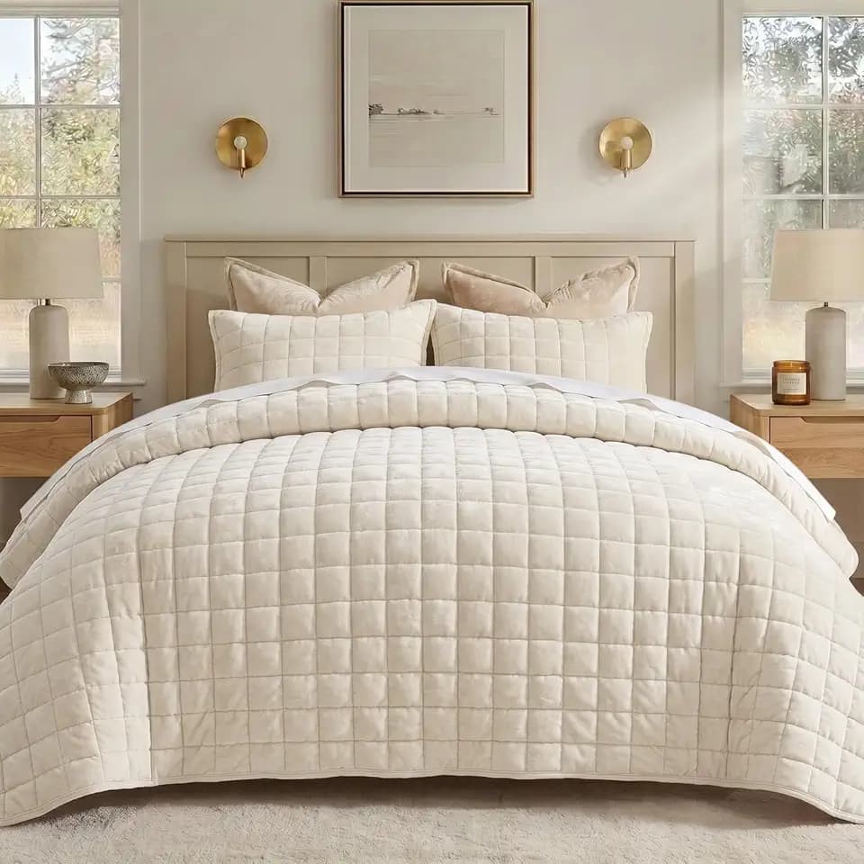 BEDELITE Velvet Quilt Set Queen Size, Luxury Velvet Comforter Bedding