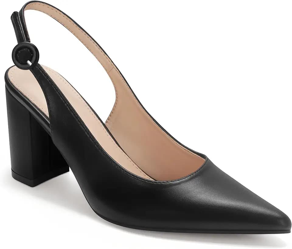 Women's Slingback Close Pointed Toe Block Heels Pumps Office Chunky Heel Slip On Work Business Dress Shoes