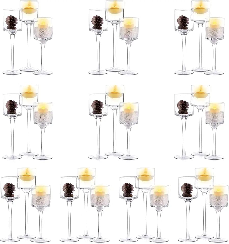 NUPTIO Glass Candle Holders, Set of 30 Stemmed Holders for Floating Candles