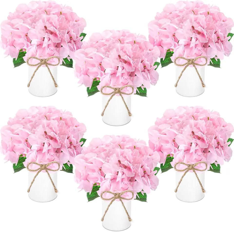 Mimorou 6 Set Floral Table Centerpiece Fake Hydrangea Decor, Pink