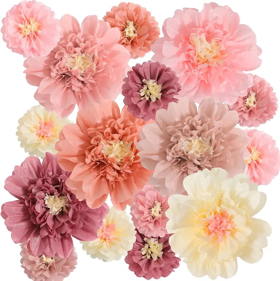 MotiMind 18 Pcs Colorful Large Tissue Paper Flower Decoration,Vintage Color