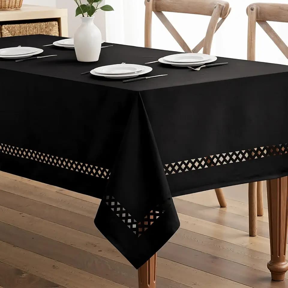 MIULEE Black Rectangle Tablecloth with Decorative Cutouts 52x70 Inch