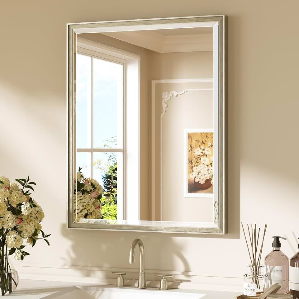 Keonjinn Brushed Nickel Bathroom Mirrors for Over Sink 24" x 30", Rectangle
