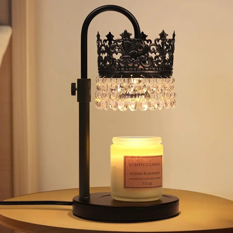 Candle Warmer Lamp with Timer Dimmer Adjustable Height with 2 Bulbs Crystal Candle Lamp Elegant Home Decor for Valentine's Day Gift Wax Melt Warmers for Women Birthday Gift (Black)
