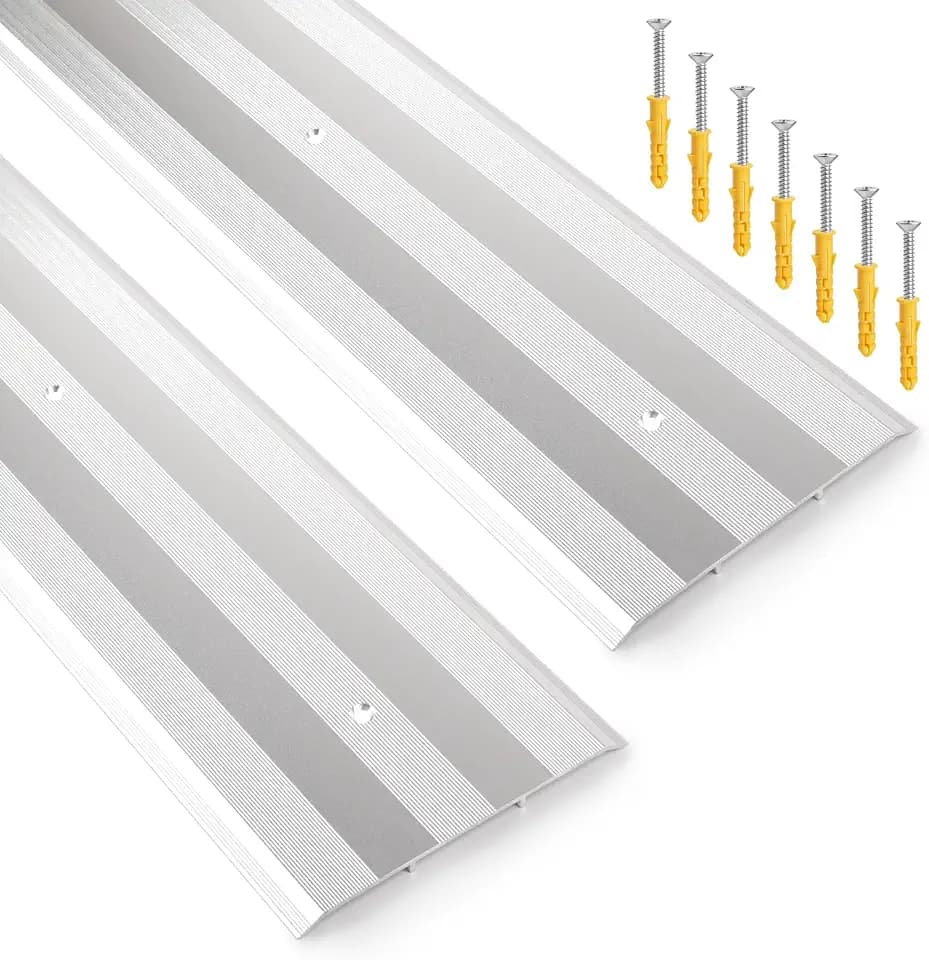 Heavy-Duty 5"W Aluminum Threshold for Doorways, 48"L Metal Door Transition Strip Flooring, Exterior Door Threshold Seal for High-Traffic Areas, Size 48" L x 5" W x 0.25" H (Silver,2pcs)