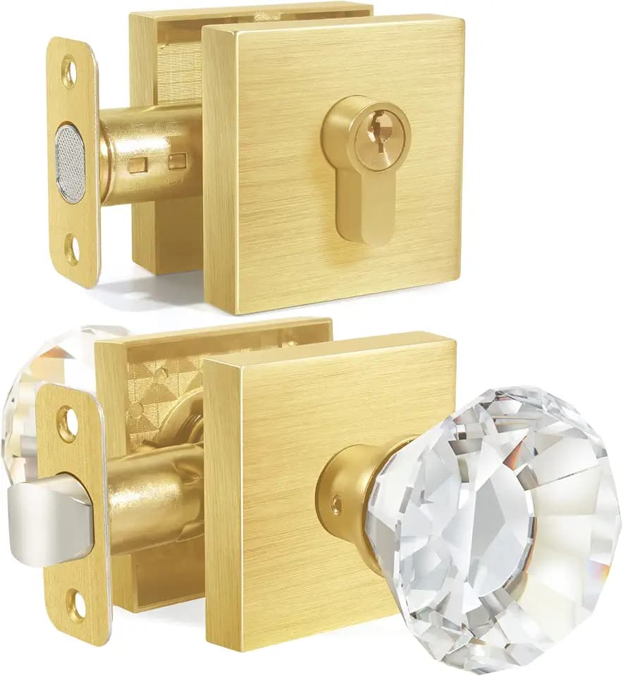 Glass Crystal Door Knobs and Single Cylinder Deadbolt Set